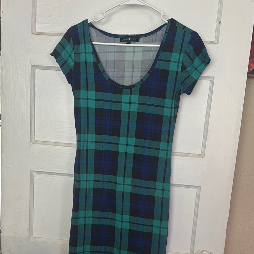 Derek Heart Teal and Navy Plaid Dress